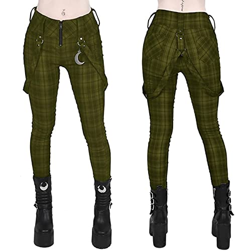 Pantalones a Cuadros Mujeres Gótico Punk Pantalón de Cintura Alta Moda Multi Multi Multi Zipper Y2K Fondos Largos Streetwear Woemn Lápiz Pantalones