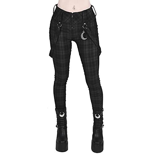 Pantalones a Cuadros Mujeres Gótico Punk Pantalón de Cintura Alta Moda Multi Multi Multi Zipper Y2K Fondos Largos Streetwear Woemn Lápiz Pantalones