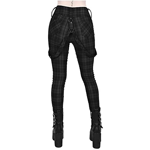 Pantalones a Cuadros Mujeres Gótico Punk Pantalón de Cintura Alta Moda Multi Multi Multi Zipper Y2K Fondos Largos Streetwear Woemn Lápiz Pantalones