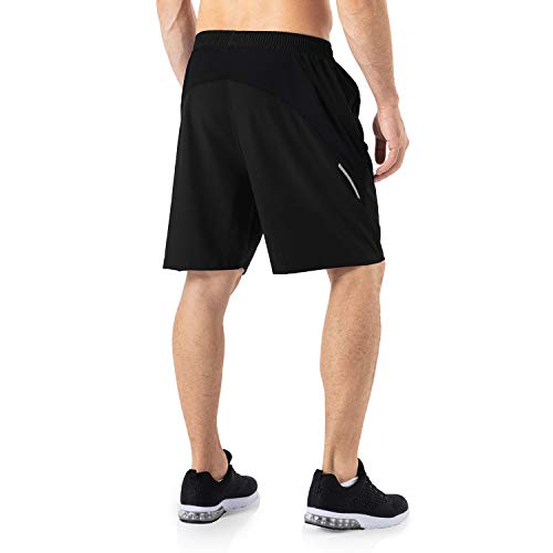 Pantalones Cortos Hombre Running Transpirable Shorts Deportivos Secado Rápido Pantalón Correr con Bolsillo con Cremallera(Negro,EU-L/US-M)