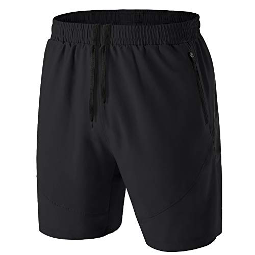 Pantalones Cortos Hombre Running Transpirable Shorts Deportivos Secado Rápido Pantalón Correr con Bolsillo con Cremallera(Negro,EU-L/US-M)