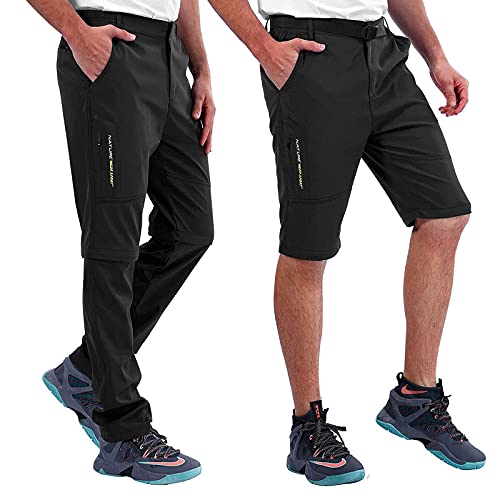 Pantalones de Trekking de Primavera y Verano para Hombres, Pantalón Cortos de Funcionales, Pantalones Escalada al Aire Libre, Senderismo, Montañismo (Negro, S)