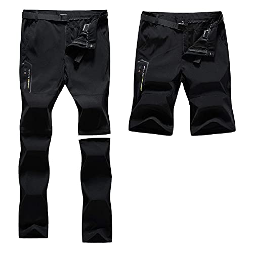 Pantalones de Trekking de Primavera y Verano para Hombres, Pantalón Cortos de Funcionales, Pantalones Escalada al Aire Libre, Senderismo, Montañismo (Negro, S)