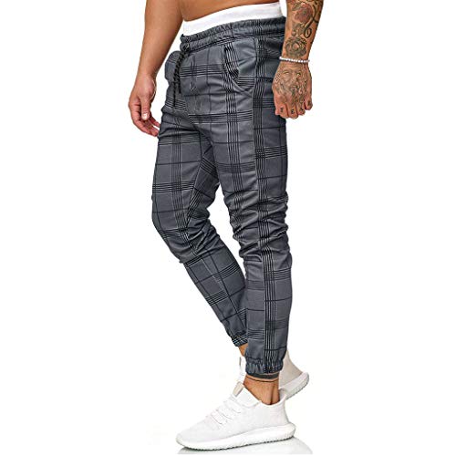 Pantalones Deportivos Largos para Hombre Pantalones Ajustados a Cuadros Pantalones de chándal para Correr Sueltos Ocasionales Jogger Pantalón Casuales Primavera y Verano riou