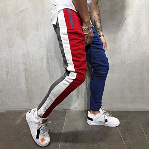 Pantalones Hombre Moda Empalme Casual Hip Hop Bolsillo Cadena Deportiva Pantalón Chandal Hombre con Cordón BIBOKAOKE