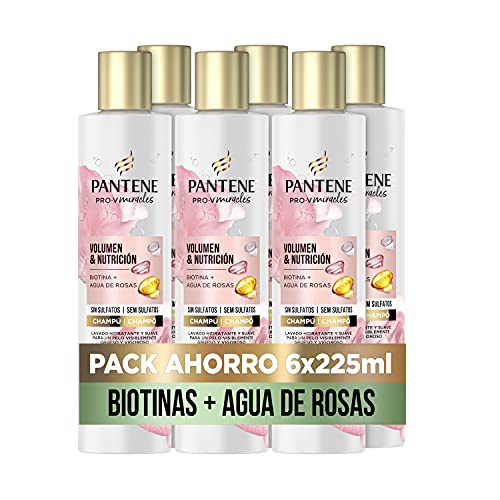 Pantene Pro-V Miracles Champú Volumen & Nutrición Sin Siliconas Para Un Pelo Con Cuerpo Y Volumen, 6 x 225ml