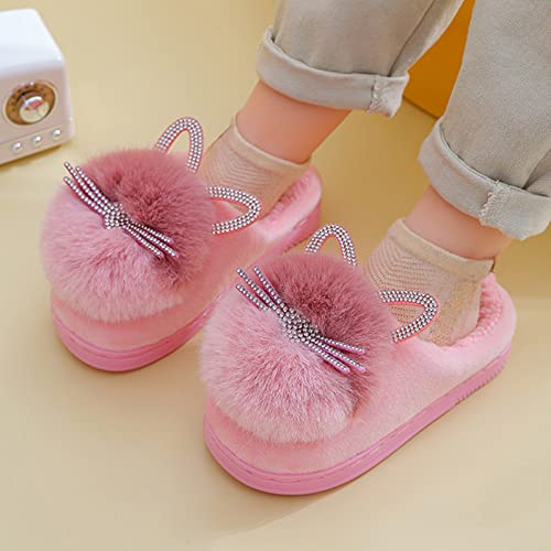 Pantuflas de casa para niños, 33 unidades, de felpa, para invierno, cálidas, forradas, para niñas, pantuflas de dibujos animados, gatos, para interior y exterior, Rosa., 33