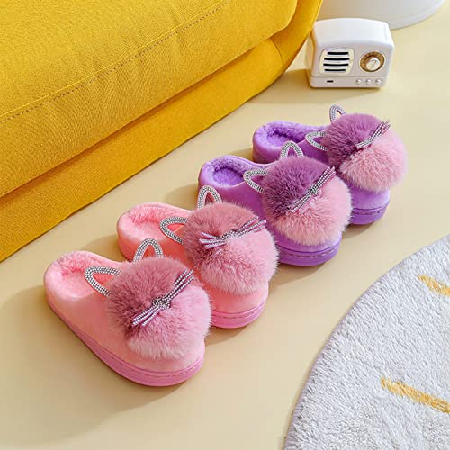 Pantuflas de casa para niños, 33 unidades, de felpa, para invierno, cálidas, forradas, para niñas, pantuflas de dibujos animados, gatos, para interior y exterior, Rosa., 33