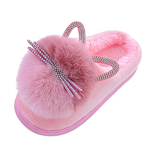 Pantuflas de casa para niños, 33 unidades, de felpa, para invierno, cálidas, forradas, para niñas, pantuflas de dibujos animados, gatos, para interior y exterior, Rosa., 33