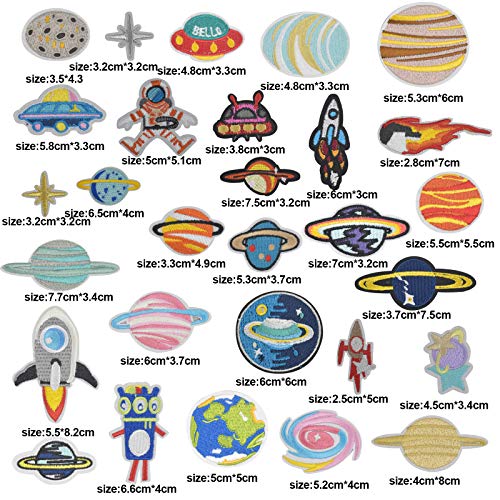 Parches Aplique 30 Piezas Astronauta Parche Coser o Planchar Sistema solar Astronauta Espacio Planetas Parche Decorativo Parches Ropa Termoadhesivos Para Camisetas, Chaquetas, Jeans, Mochilas, Gorros