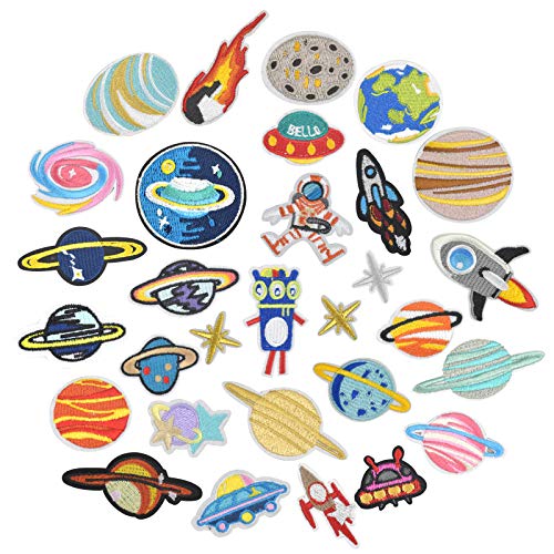 Parches Aplique 30 Piezas Astronauta Parche Coser o Planchar Sistema solar Astronauta Espacio Planetas Parche Decorativo Parches Ropa Termoadhesivos Para Camisetas, Chaquetas, Jeans, Mochilas, Gorros