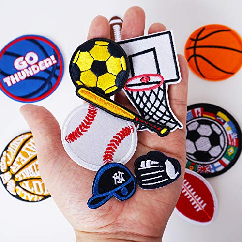 Parches de pelota de baloncesto/tenis/rugby/fútbol, parches para pegar con plancha para niños, vaqueros, camisetas, chaqueta, mochila, pañuelo, pegatinas para coser o pegar en tela, 12 unidades