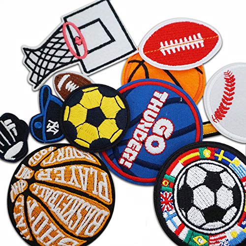 Parches de pelota de baloncesto/tenis/rugby/fútbol, parches para pegar con plancha para niños, vaqueros, camisetas, chaqueta, mochila, pañuelo, pegatinas para coser o pegar en tela, 12 unidades