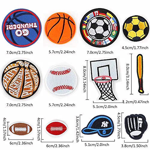 Parches de pelota de baloncesto/tenis/rugby/fútbol, parches para pegar con plancha para niños, vaqueros, camisetas, chaqueta, mochila, pañuelo, pegatinas para coser o pegar en tela, 12 unidades