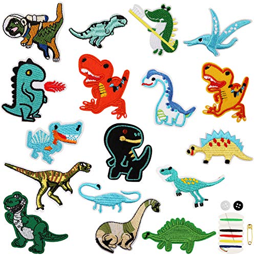 Parches Ropa 17 Dinosaurio Parches Ropa Termoadhesivos DIY Coser o Planchar en Parches Ropa Niños Para Ropa, Camiseta, Jeans, Sombrero, Pantalones, Bolsos, incluye un Conjunto de Kits de Costura