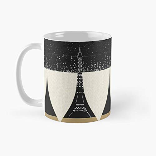 Paris Eiffel Champagne Vintage Vogue Gold Classic Mug Taza de café divertida 325 ml