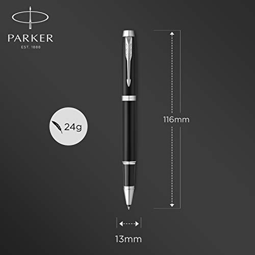 PARKER IM Bolígrafo roller | negro mate con detalles cromados | punta fina con tinta negra | caja para regalo