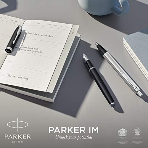 PARKER IM Bolígrafo roller | negro mate con detalles cromados | punta fina con tinta negra | caja para regalo