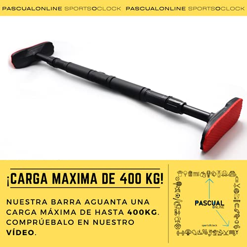 PASCUAL ONLINE sportsOclock Barra de dominadas, Barra dominadas Pared, Barra dominadas Puerta, calistenia en casa, Ajustable a Puerta 66-90cm sin Tornillos, con Capacidad de Carga de hasta 400 KG