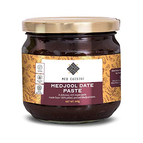 Pasta de dátiles Medjool Premium Med Cuisine (440GR) - Pasta de dátiles Medjool 100% sin hueso, vegana, vegetal, sin conservantes, buena fuente de fibra y kosher (Pasta de dátiles, 1 paquete)