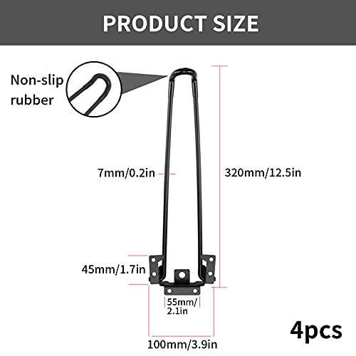 Patas de Horquilla, Patas de Metal Sólido para Muebles, Perfectas para Mesas de Centro Modernas, Mesas de Comedor de Oficina, Viene con Tornillos y Protectores de Piso, 4 Piezas