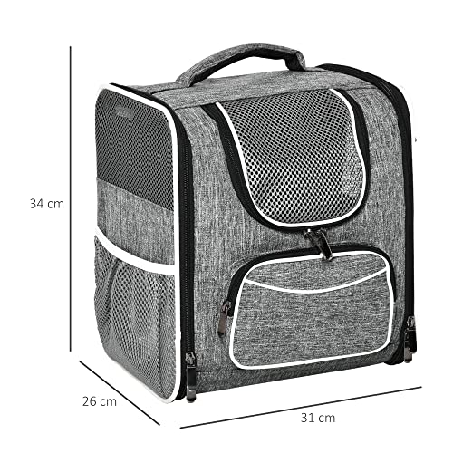 PawHut Transportín Mochila para Gatos Perros Pequeños Bolsa de Transporte para Mascotas Plegable Transpirable con Cojín Extraíble y Correa de Seguridad para Viaje 31x26x34 cm Gris