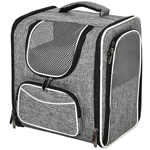 PawHut Transportín Mochila para Gatos Perros Pequeños Bolsa de Transporte para Mascotas Plegable Transpirable con Cojín Extraíble y Correa de Seguridad para Viaje 31x26x34 cm Gris