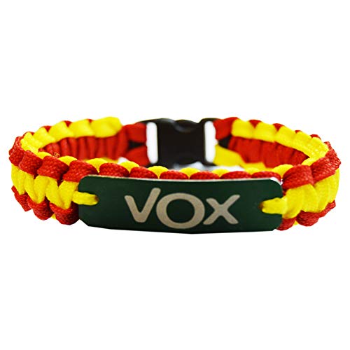 PC M Pulsera Paracord Bandera de España VOX. Chapa de Aluminio en Color Verde. Medida 21cm