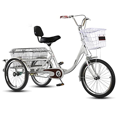 Pedal Triciclos para Adultos Triciclo de Tres Ruedas Bicicleta Cruiser 20 Pulgadas Bicicletas de 3 Ruedas con Cesta de Carga y Respaldo para Personas Mayores Mujeres Hombres