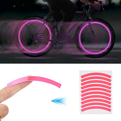 Pegatina Reflectantes Ciclismo,Cinta Adhesiva Advertencia Seguridad Paster Pegatina Decorativa Rueda Trasera Bandas Llantas Reflectantes reemplazo para Coche Moto Bicicleta de Montaña(Rosa)