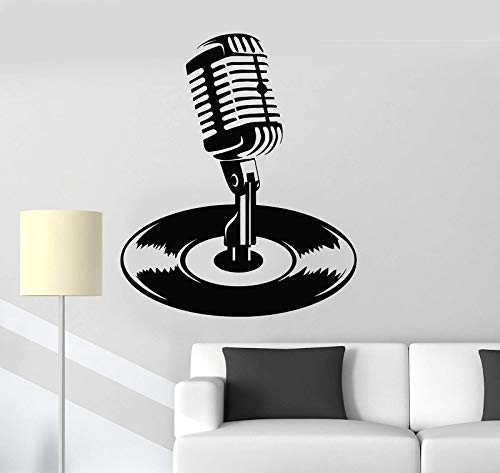 Pegatinas de pared creativas micrófono disco de vinilo pegatinas de música de karaoke dormitorio familiar diseño de arte pegatinas de decoración A6 57x68cm