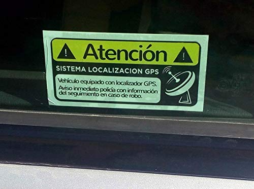 Pegatinas disuasorias localizador GPS vehiculos, Coches Camiones Bicicletas. Adhesivos disuasorios localización satelite (2X Interior pequeñas)