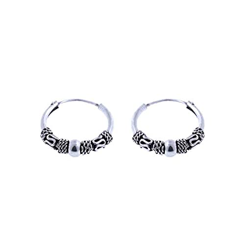 Pendientes Aros Bali de Plata de Ley 925 - Pendientes Aros Tribales de Plata Pequeños - Varios Modelos de 14 a 35 mm. (14 mm)