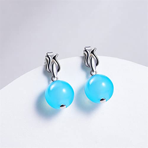 Pendientes para Mujeres Niñas Señoras de lujo elegante azul calcedonia piedras preciosas pendientes colgantes lentes de plata esterlina plata retro banquete pendientes joyería para joyería de Accesori