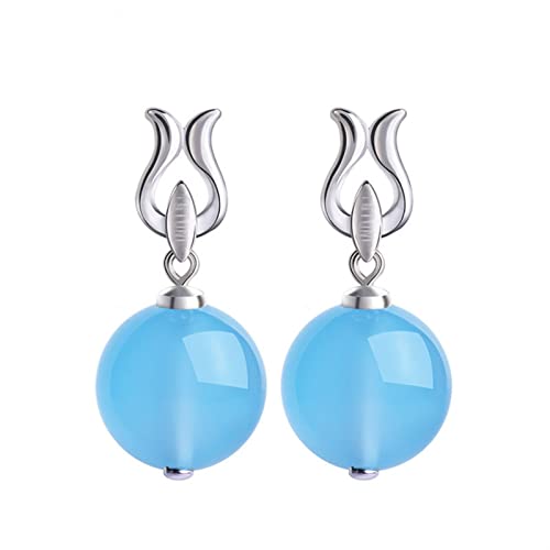 Pendientes para Mujeres Niñas Señoras de lujo elegante azul calcedonia piedras preciosas pendientes colgantes lentes de plata esterlina plata retro banquete pendientes joyería para joyería de Accesori