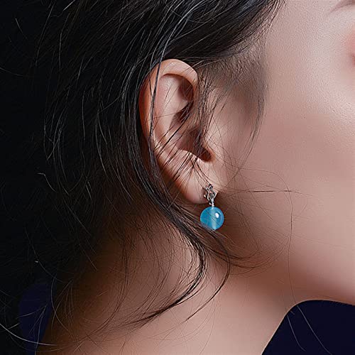 Pendientes para Mujeres Niñas Señoras de lujo elegante azul calcedonia piedras preciosas pendientes colgantes lentes de plata esterlina plata retro banquete pendientes joyería para joyería de Accesori