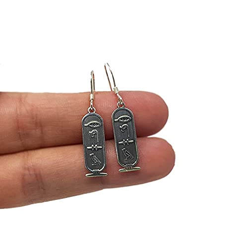 Pendientes plata Ley 925m cartucho egipcio 22 mm. escritura jeroglífica egipcia personalizable