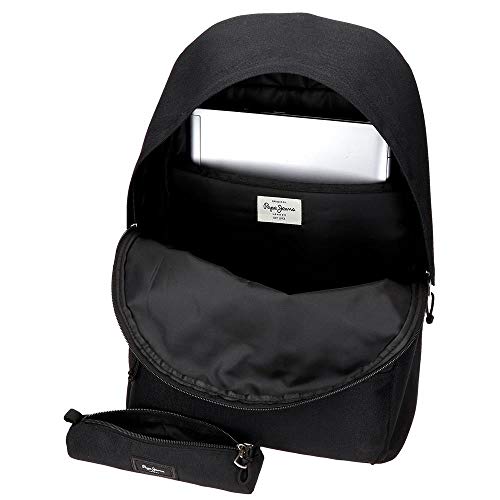 Pepe Jeans Aris Mochila para Portátil 15,6" + Estuche Escolar Negro 31x44x17,5 cms Poliéster 23.87L