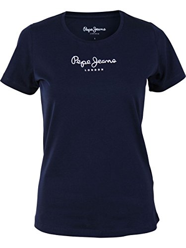 Pepe Jeans New Virginia T-Shirt Mit Logo Camiseta, Azul (Navy 595), Medium para Mujer
