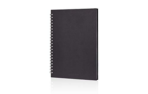 perfect ideaz Cuaderno de bocetos DIN A4, 96 páginas (48 hojas), dibujo profesional, tapa dura negra, encuadernado anillas en espiral con papel en blanco, 200 g, cuaderno negro en blanco para dibujar