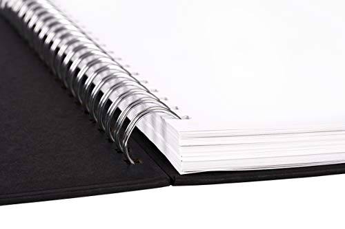 perfect ideaz Cuaderno de bocetos DIN A4, 96 páginas (48 hojas), dibujo profesional, tapa dura negra, encuadernado anillas en espiral con papel en blanco, 200 g, cuaderno negro en blanco para dibujar