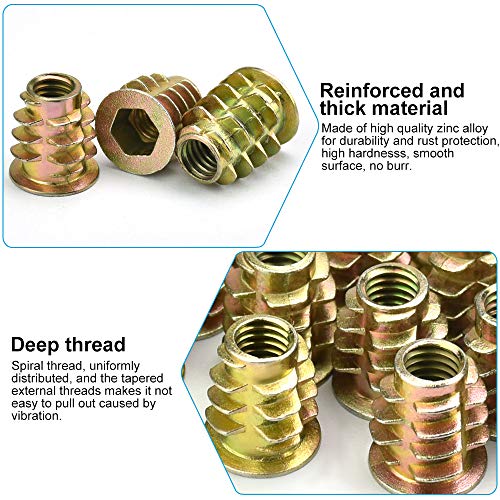 PERFETSELL 50 Pcs Tuercas Hexagonales m6 Insertos de Madera Tuercas Roscadas m6 Insertos de Tuerca Aleación de Zinc Tuercas de Inserción Tuercas Roscadas para Muebles e Madera + Una Llave Allen 6mm