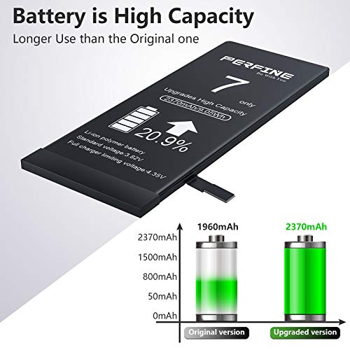 Perfine Batería para iPhone 7, Capacidad de 2370mAh Reemplazo del Batería iPhone 7 con Kit de reparación