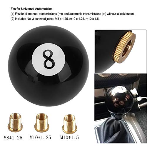 Perilla de cambio de marchas del coche, Akozon Universal Black 8 Bola de billar Perilla de cambio de marchas de coche redonda Palanca de cambios Manija de cambio Juntas atornilladas Accesorios