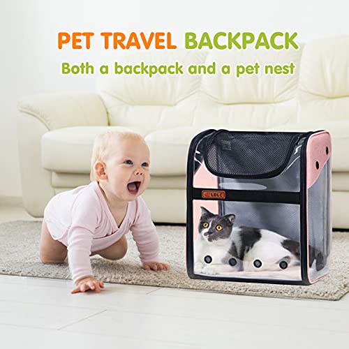 PETCUTE Mochila para Gatos,Plegable Mochila Transportín Gato,Transpirable Bolsa de Transporte para Mascotas con Correa de Seguridad Interior,Mochila Portador para Mascotas Perro Gatos para Viajar