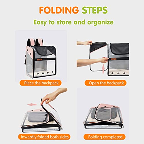PETCUTE Mochila para Gatos,Plegable Mochila Transportín Gato,Transpirable Bolsa de Transporte para Mascotas con Correa de Seguridad Interior,Mochila Portador para Mascotas Perro Gatos para Viajar