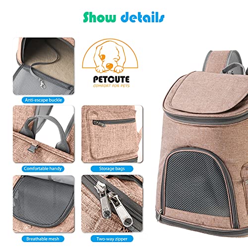 PETCUTE Mochilas para Perros Gatos,Transpirable Suave Bolsa de Transporte para Mascotas hasta 8 kg,Colchón Suave,Plegable Mochila Transportín Gato con Correa De Seguridad Interior para Viajar