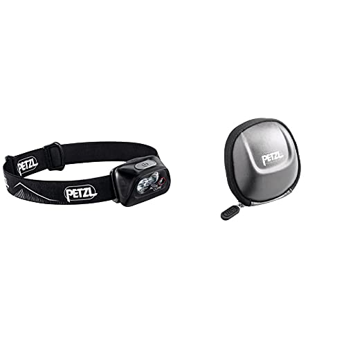 PETZL Actik Core Linterna (Linterna con Cinta para Cabeza, Black, Botones, Ipx4, CE, 450 LM) + Adult Protective Case Poche Tikka 2, Gris, Talla Única