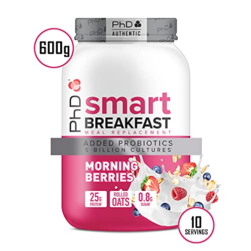 PhD SMART BEAKFAST Batido Nutritivo de Proteína Sustitutivo de Comidas y Desayunos, 600 g (10 porciones) Sabor Frutos Rojos