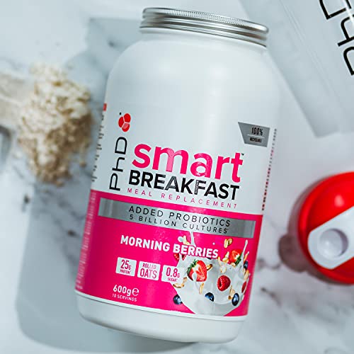 PhD SMART BEAKFAST Batido Nutritivo de Proteína Sustitutivo de Comidas y Desayunos, 600 g (10 porciones) Sabor Frutos Rojos